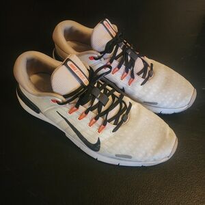 Nike Men’s Cream and Black Athletic Shoes with Orange Eyelets
